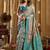 Aqua blue banarasi cotton silk blend digital print saree with blouse piece