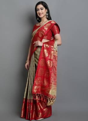 Ethnic motifs woven design zari mysore silk saree 2