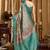 Aqua blue banarasi cotton silk blend digital print saree with blouse piece