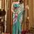 Aqua blue banarasi cotton silk blend digital print saree with blouse piece