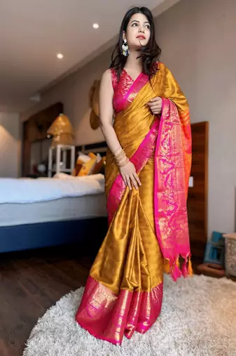 Woven design zari silk cotton mysore silk saree