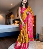 Woven design zari silk cotton mysore silk saree