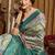 Aqua blue banarasi cotton silk blend digital print saree with blouse piece