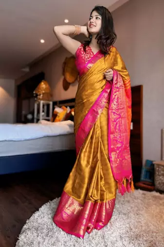 Woven design zari silk cotton mysore silk saree