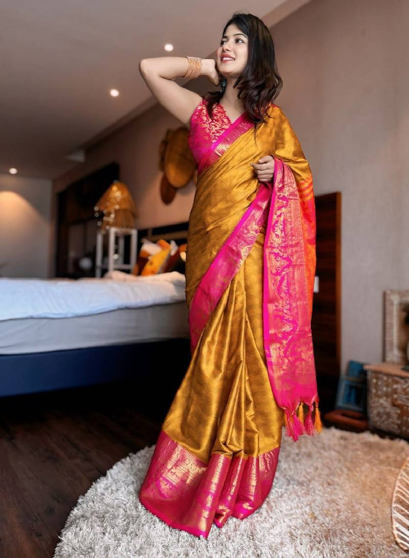 Woven design zari silk cotton mysore silk saree
