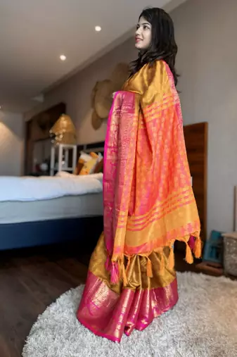 Woven design zari silk cotton mysore silk saree