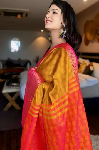 Woven design zari silk cotton mysore silk saree