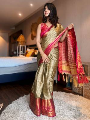 Woven design zari silk cotton mysore silk saree 1