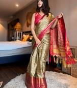Woven design zari silk cotton mysore silk saree