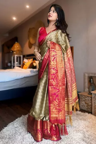 Woven design zari silk cotton mysore silk saree