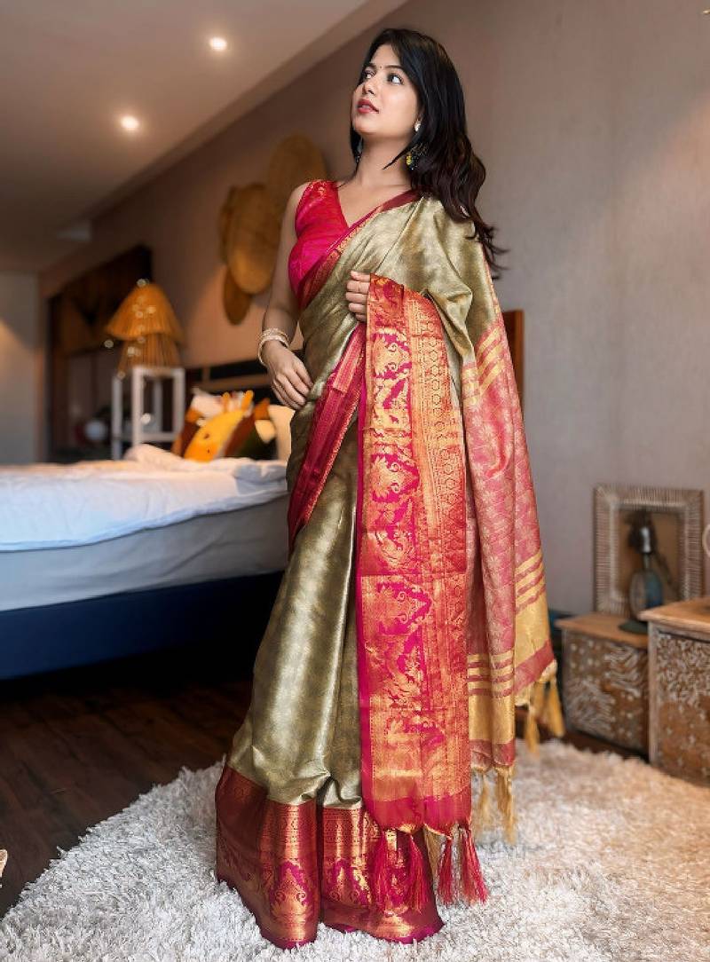 Woven design zari silk cotton mysore silk saree