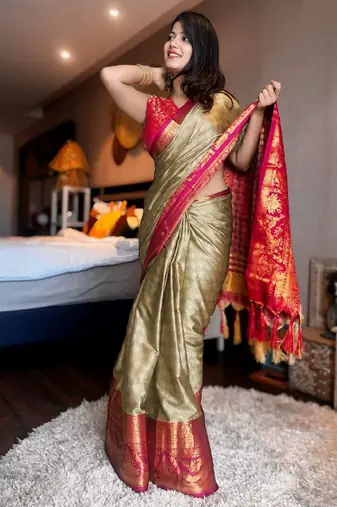 Woven design zari silk cotton mysore silk saree
