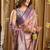 Lavender purple banarasi cotton silk blend digital print saree with blouse piece