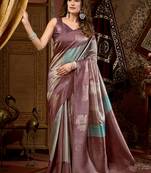 Mauve & teal dual-tone soft banarasi silk blend zari woven saree with blouse piece