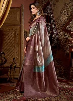 Mauve & teal dual-tone soft banarasi silk blend zari woven saree with blouse piece 2