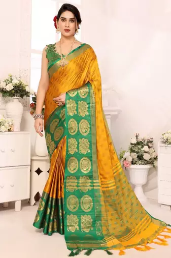 Woven design zari silk cotton mysore silk saree