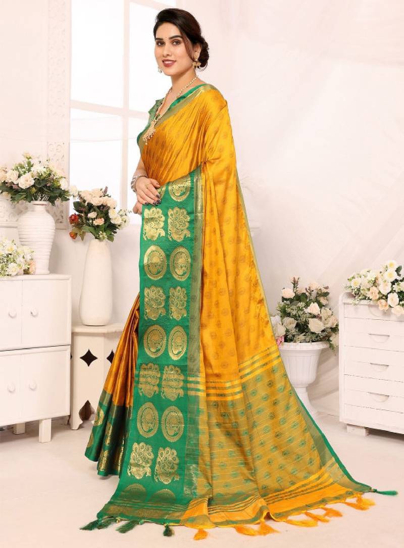 Woven design zari silk cotton mysore silk saree