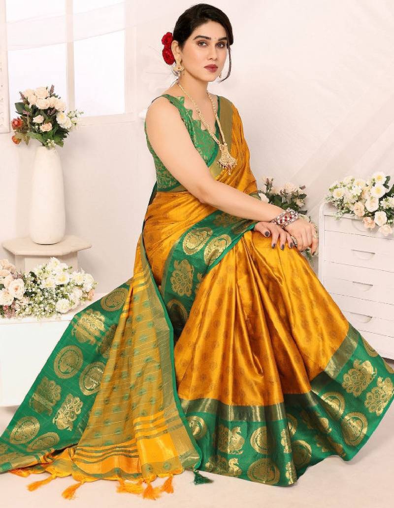 Woven design zari silk cotton mysore silk saree