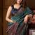 Teal faux crepe silk printed saree with blouse piece