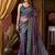 Purple faux crepe silk printed saree with blouse piece