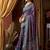 Purple faux crepe silk printed saree with blouse piece
