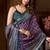 Purple faux crepe silk printed saree with blouse piece