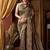 Brown faux crepe silk printed saree with blouse piece