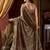 Brown faux crepe silk printed saree with blouse piece