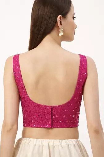 Pink rayon embroidered with sequin non padded blouse with lining