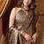 Brown faux crepe silk printed saree with blouse piece