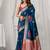 Navy blue soft banarasi silk blend zari woven saree with blouse piece