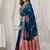 Navy blue soft banarasi silk blend zari woven saree with blouse piece
