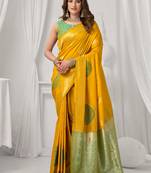 Mustard soft banarasi silk blend zari woven saree with blouse piece