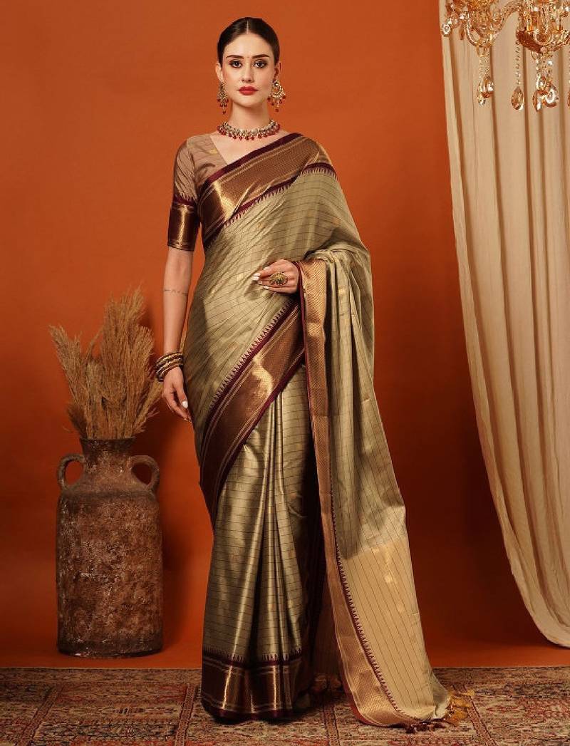 Checked zari dharmavaram saree