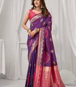 Violet soft banarasi silk blend zari woven saree with blouse piece