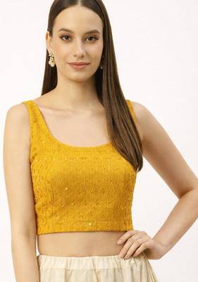 Yellow rayon embroidered with sequin non padded blouse with lining 3