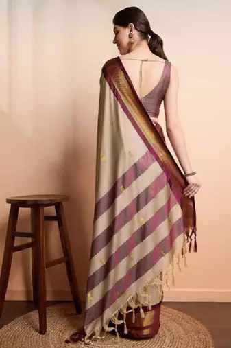 beige designer kanjeevaram saree with woven zari design