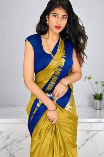 gold saree with kanjeevaram woven zari work