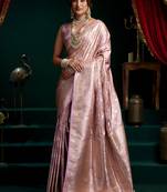 Lavender soft banarasi satin silk with gold zari saree with blouse piece