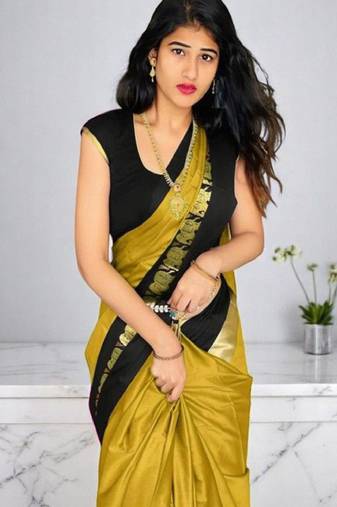 gold silk saree with kanjeevaram woven zari work