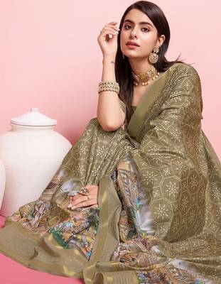 Kalamkari printed mysore silk saree 1