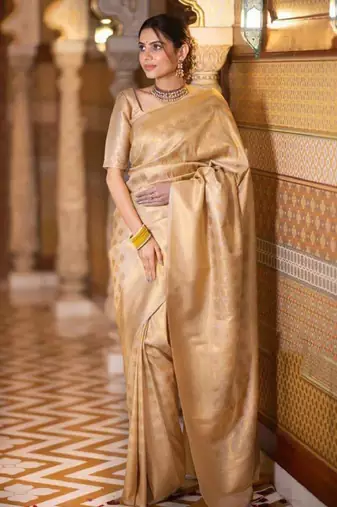 gold kanjeevaram saree with traditional woven design