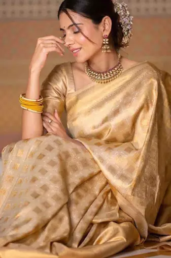 gold kanjeevaram saree with traditional woven design