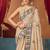 Beige cotton blend warli work saree with unstitched blouse