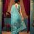Aqua blue cotton blend warli work saree with unstitched blouse