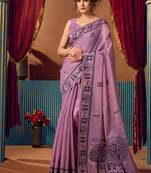 Lavender cotton blend warli work saree with unstitched blouse