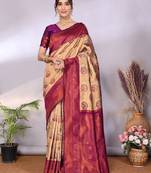 Ethnic motifs woven design zari kanjeevaram saree