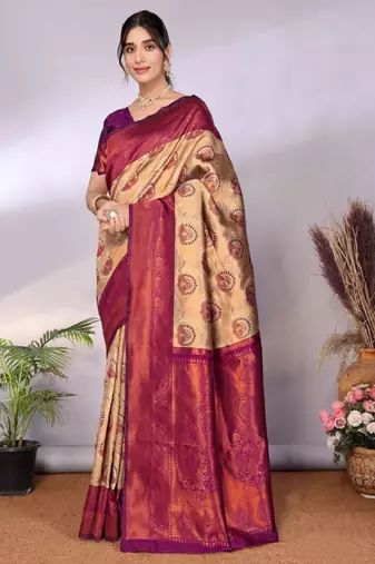 Ethnic motifs woven design zari kanjeevaram saree