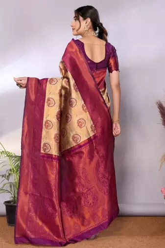 Ethnic motifs woven design zari kanjeevaram saree