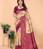 Ethnic motifs woven design kanjeevaram saree
